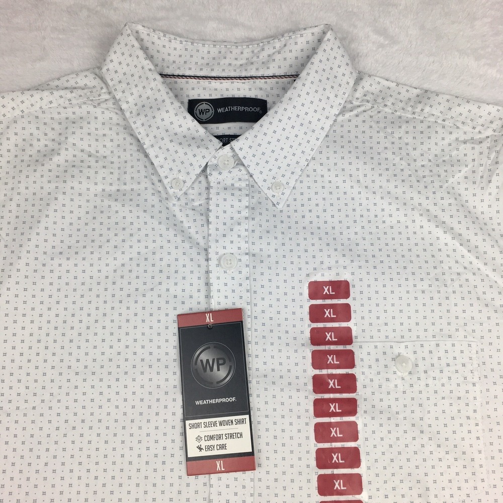 Weatherproof SS Shirt Mens XL White Print Comfort Stretch Easy Care NWT!